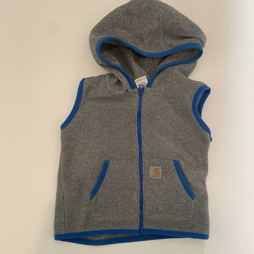 Carhartt Baby 18m Fleece Vest Hoodie Zip Up Grey Blue Jacket